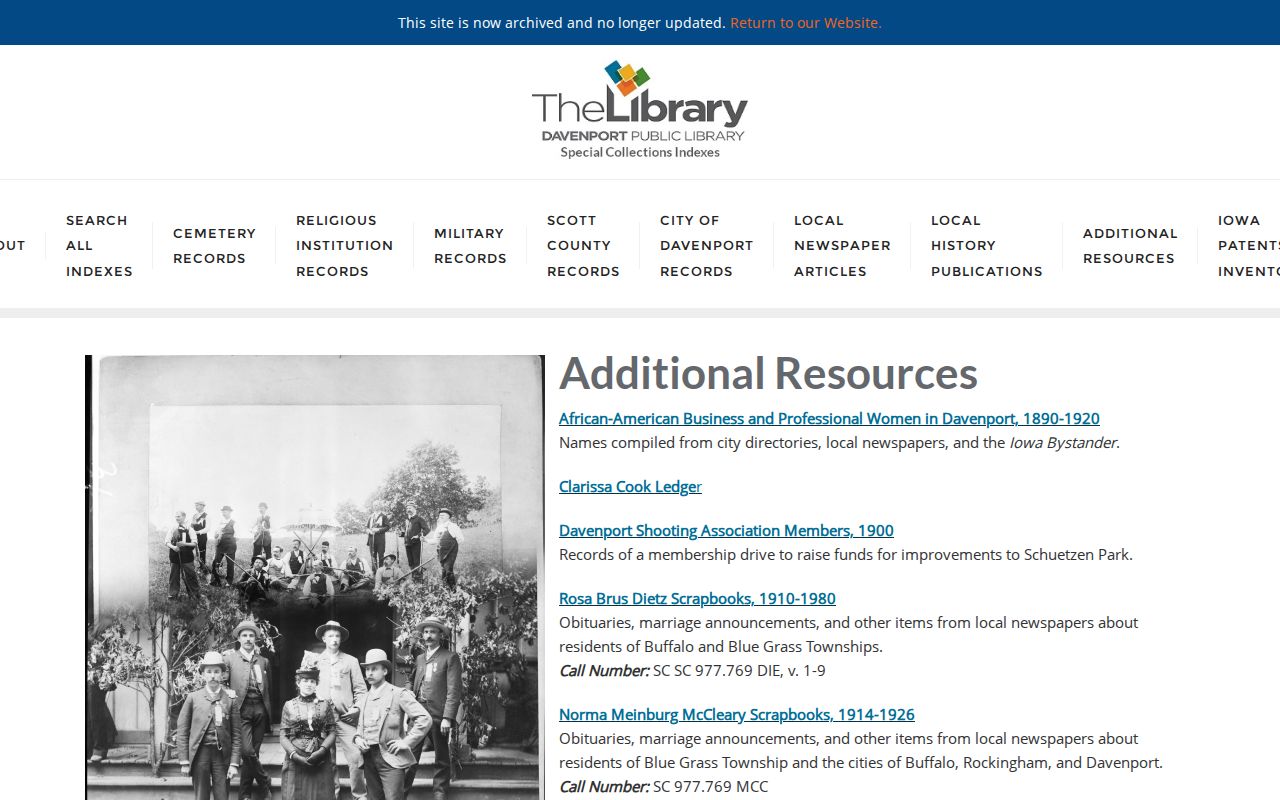 Davenport Public Library digital history resources