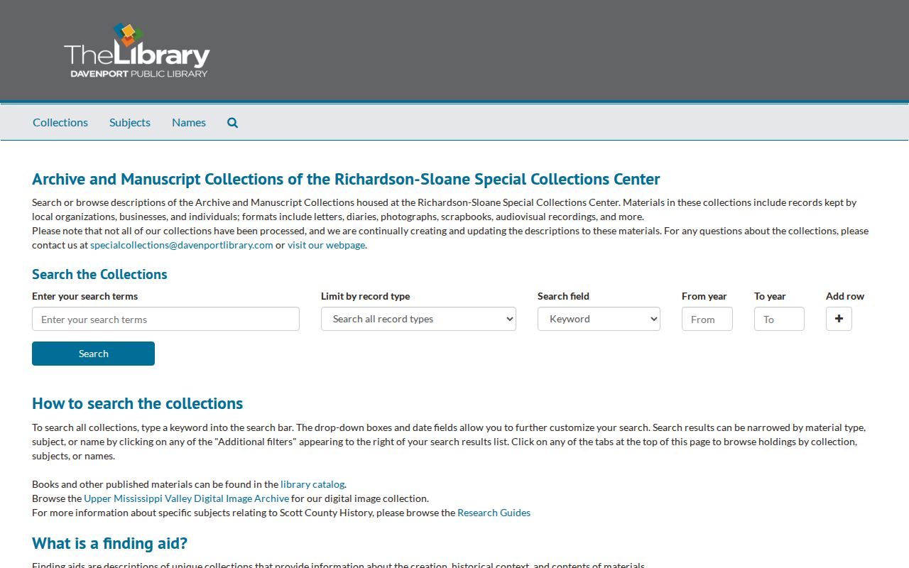 Davenport archives online catalog