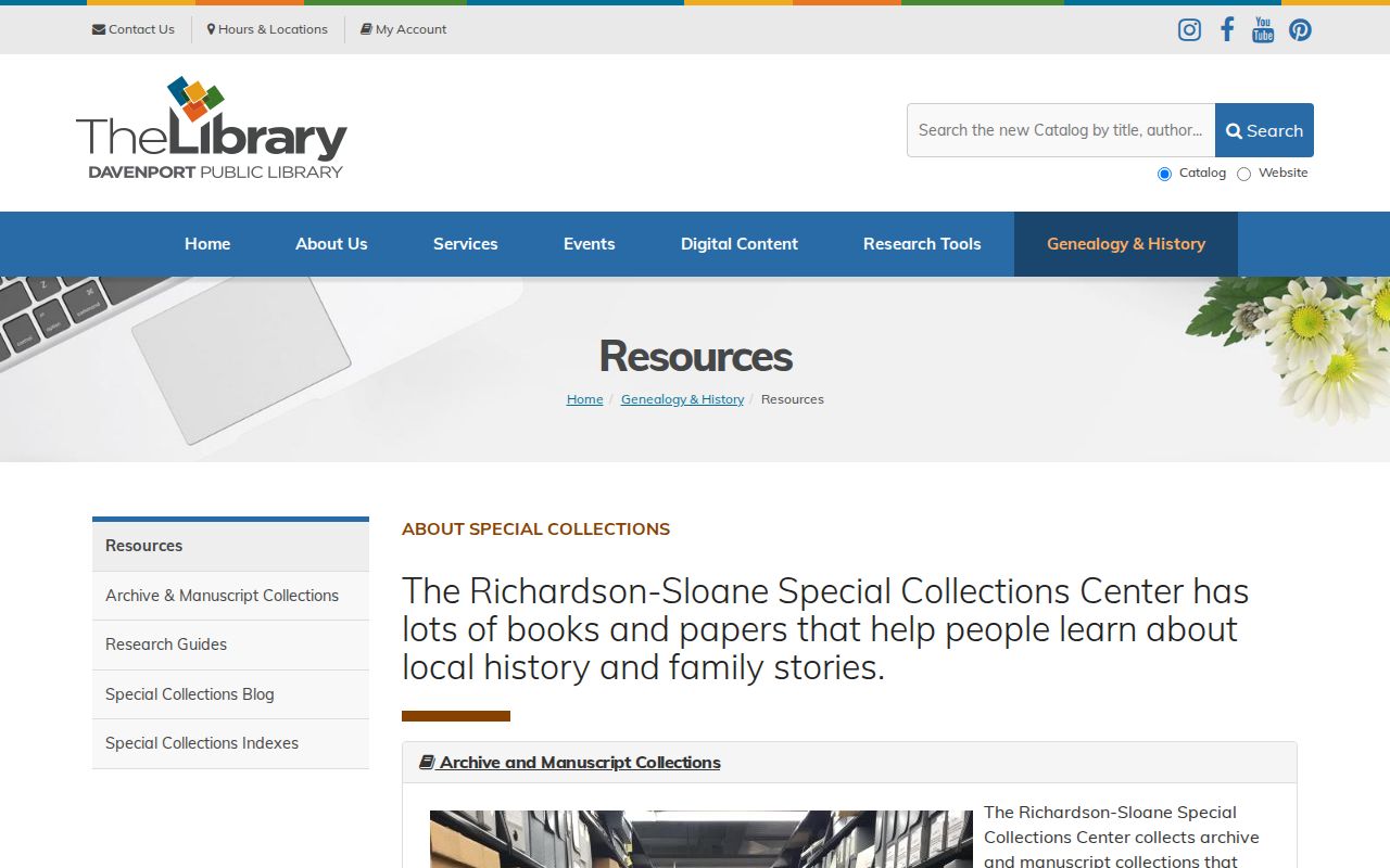 Davenport Public Library Special Collections holdings page