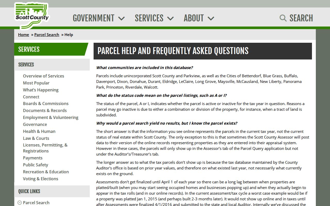 Scott County parcel data help for interpreting Davenport neighbor records