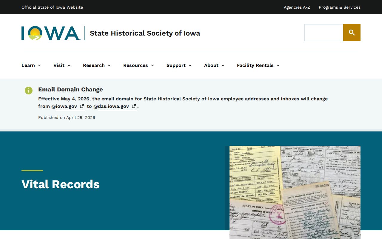 Iowa historical vital records for Davenport past residents