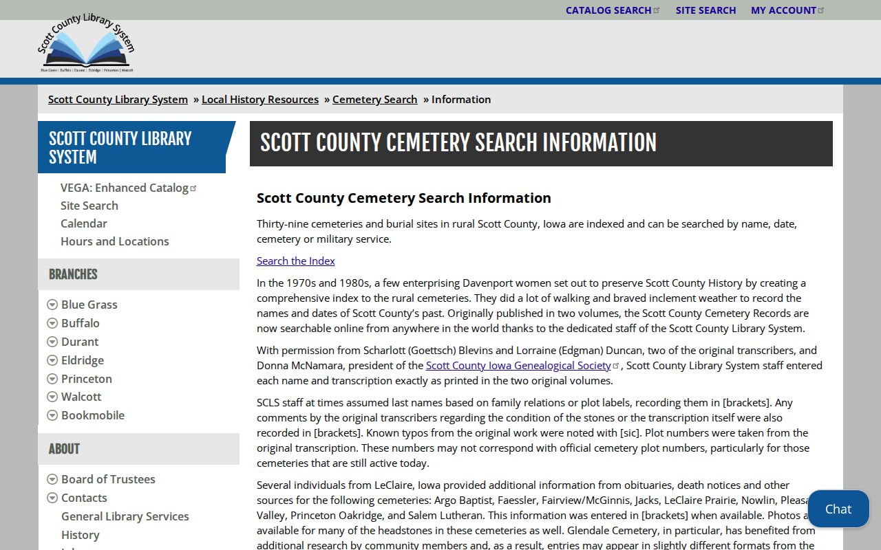 Scott County cemetery index used to trace Davenport previous residents