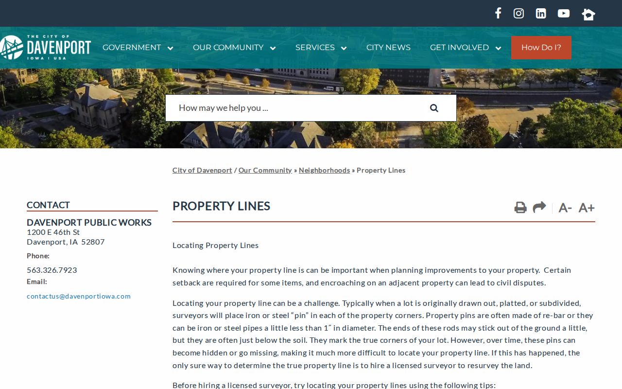 Davenport property line guidance for address and street research