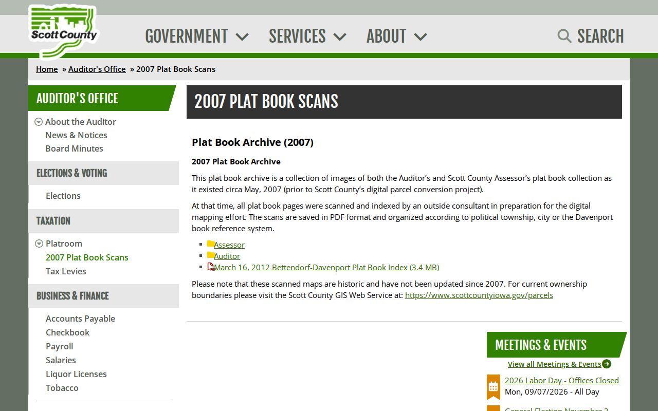 Scott County 2007 plat book scans for Davenport street history